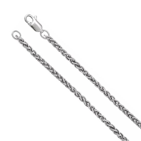 2.4mm Rhodium Plated Sterling Silver Solid Wheat Chain Necklace, 24 In - Picture 1 of 3